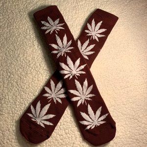 HUF Maroon Weed Crew Socks